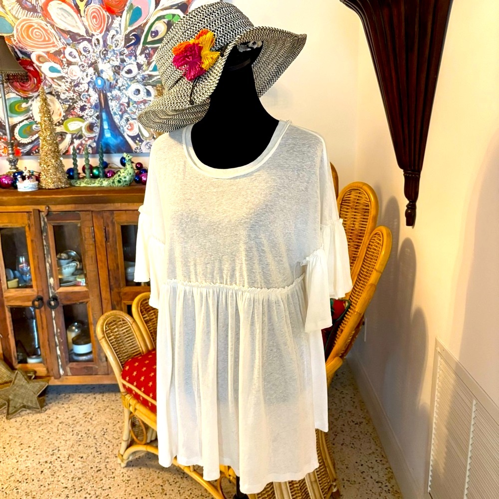 Talulah Anthropologie White Cotton Knit Bohemian Baby Doll Top! Like new. Medium